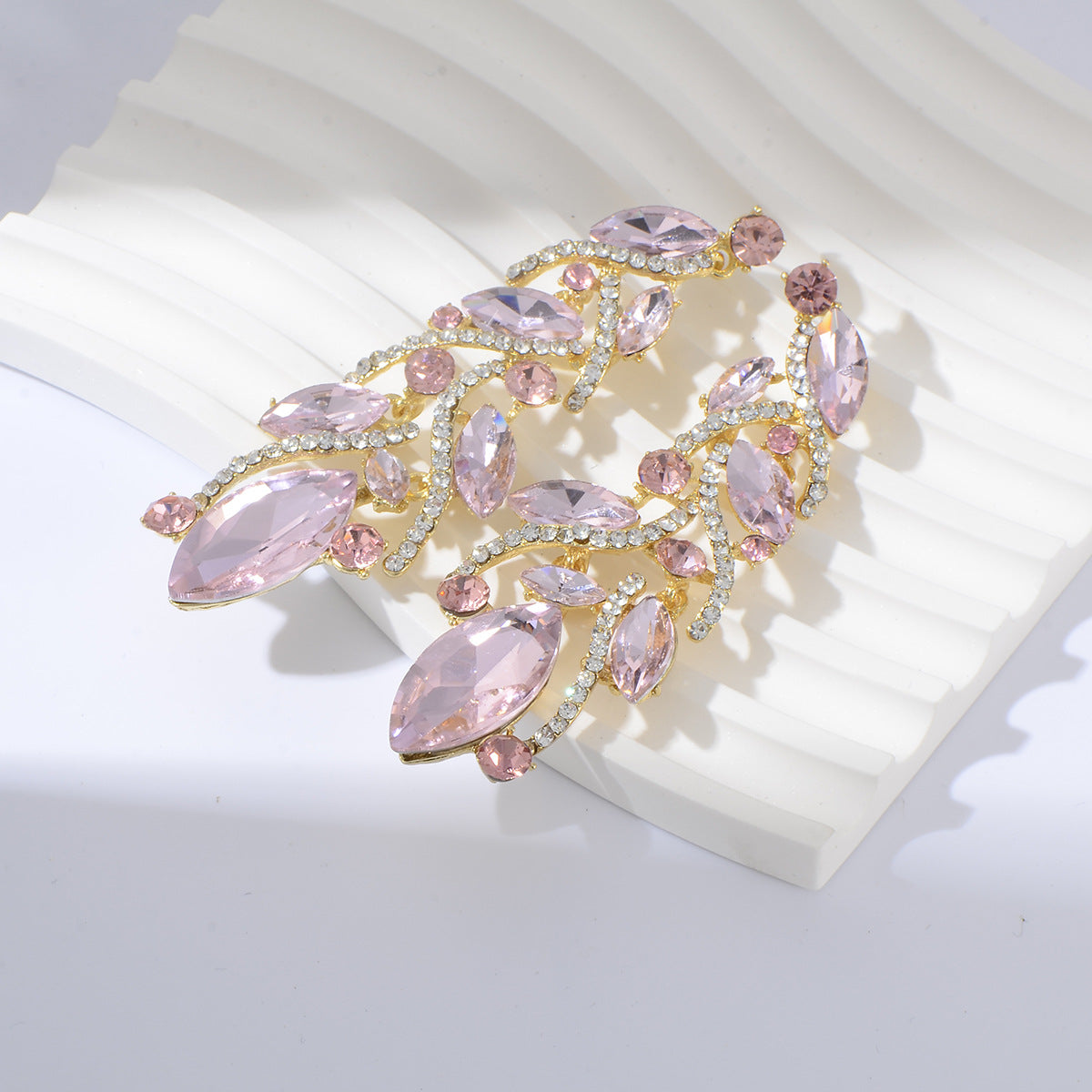 Wholesale Light Luxury Earrings Copper Plated Zircon Colored Crystal Leaf Tassel Earrings ACC-ES-YiN001