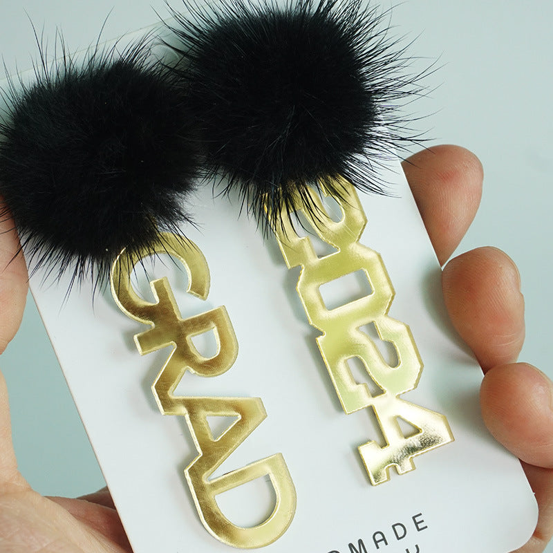 Wholesale 2 Pairs/pack 2024 Graduation Season Bachelor's Cap Multi-layered Tassel Pom Pom Acrylic Earrings ACC-ES-HY075