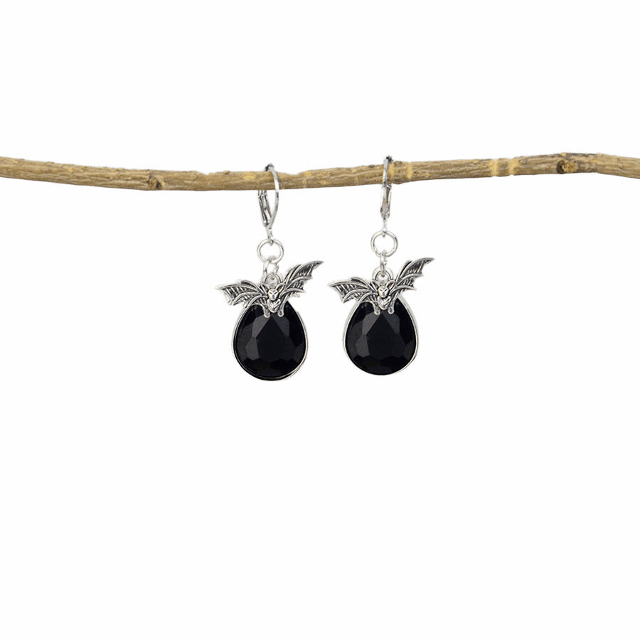 Wholesale Gothic Bat Earrings Red Black Gemstone Drop Pendant  Party Jewelry Accessory Gift