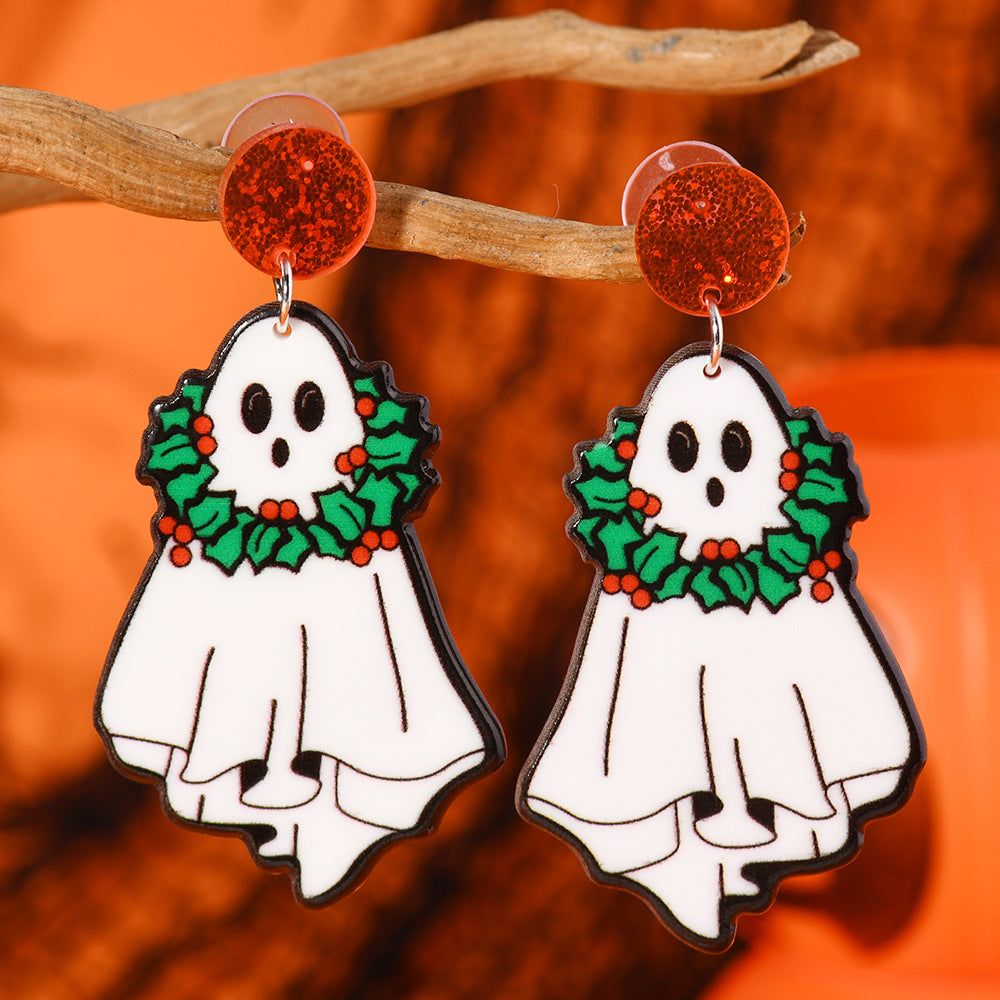 Wholesale Christmas Funny Cartoon Ghost Lantern Antler Hat Cute Christmas Acrylic Double-sided Earrings