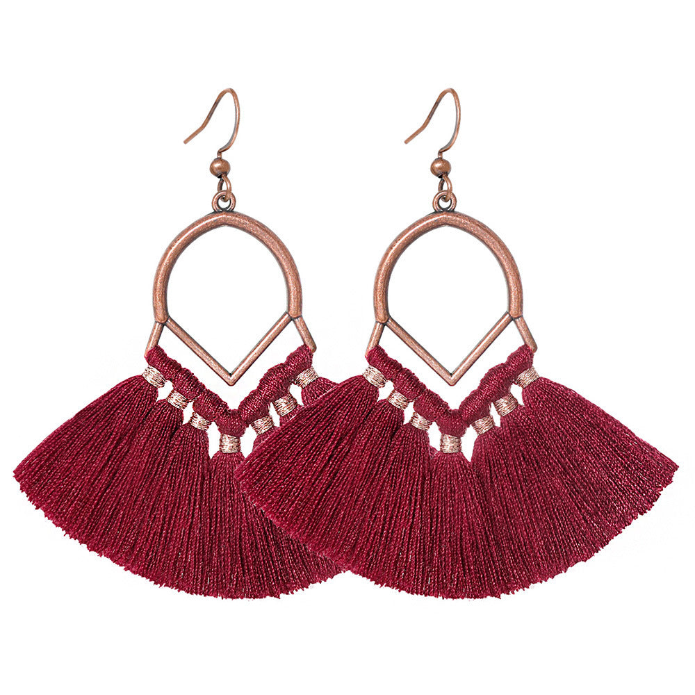 Wholesale Bohemian Fan Shaped Long Tassel Earrings