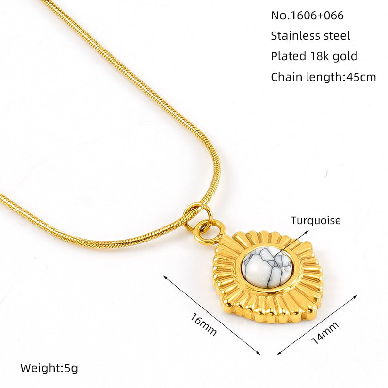 Wholesale Titanium Steel Turquoise Pendant Necklace for Women,  Geometric Star Chain,  Trendy Fashion Accessory