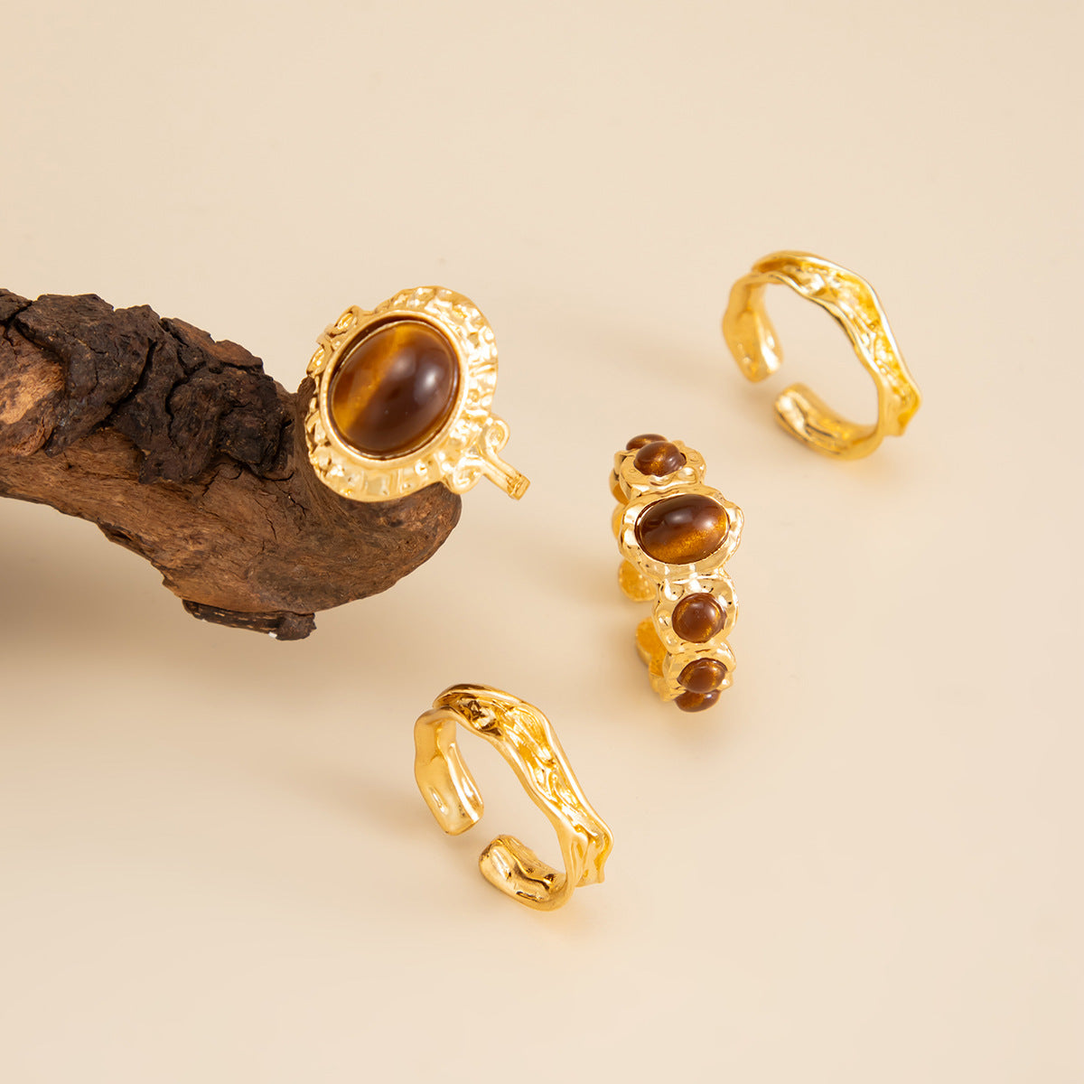 Wholesale  vintage  micro-set gemstone tiger eye ring
