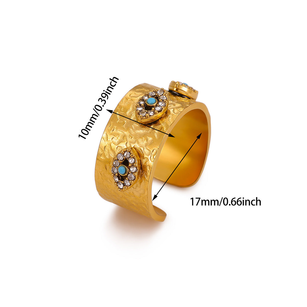 Wholesale Gold Plated Stainless Steel Evil Eye Open Ring - Fashion Accessory for Boutique Resale