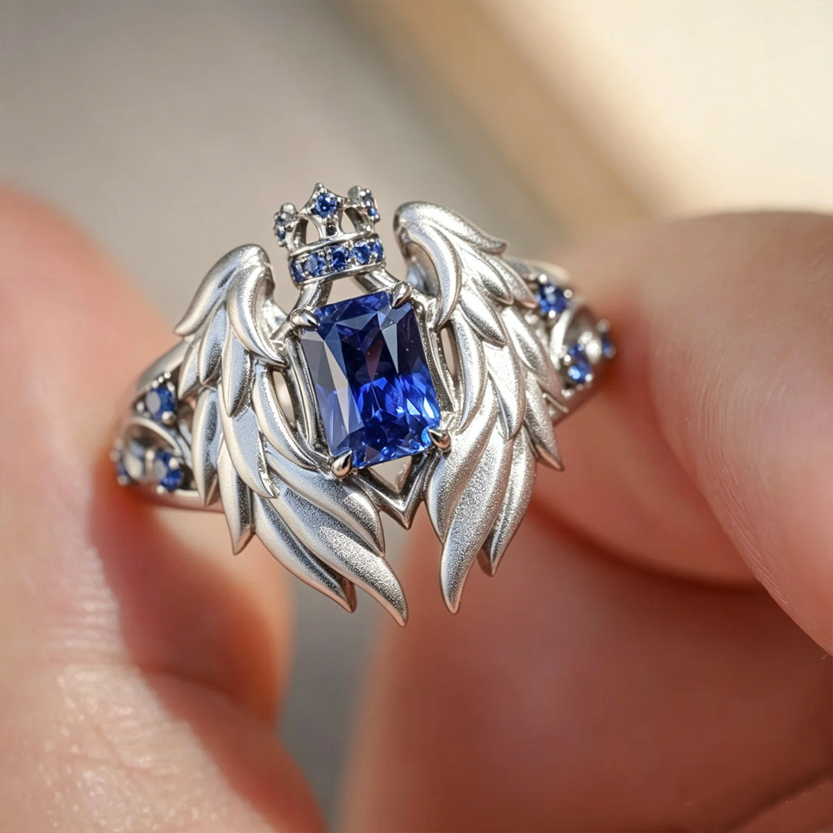 Wholesale Angel and Devil Adjustable Ring with Red and Blue Glass Stones,  Trendy Jewelry Accessory