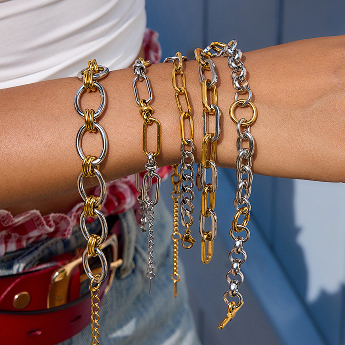 Wholesale Stainless Steel Colorblock Cuban Bracelet