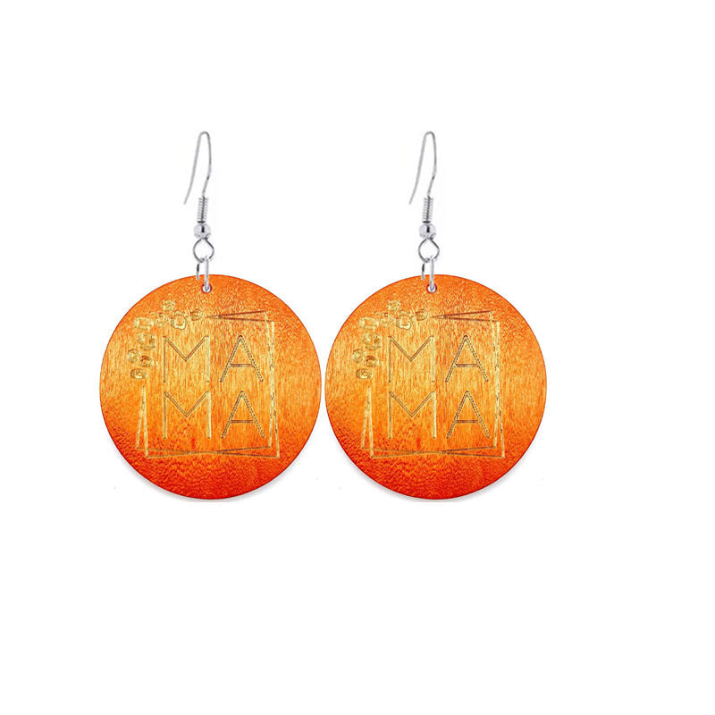 Wholesale Mother's Day Gift MAMA Wooden Earrings ACC-ES-YiYuan015