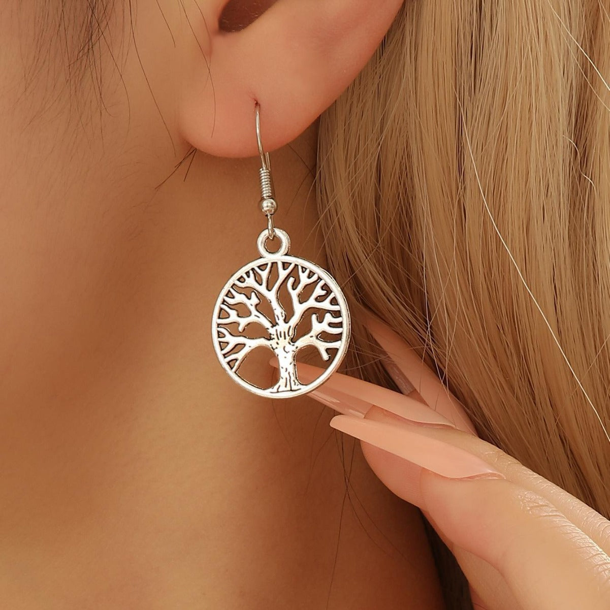 Wholesale Zinc Alloy Silver Tone Vintage Tree Of Life Pendant Earrings For Everyday Style
