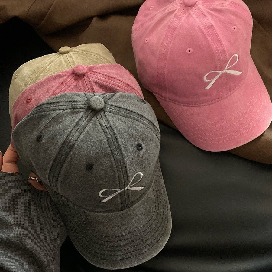 Wholesale Washed Distressed Vintage Bow Hat Embroidered Baseball Cap ACC-HT-KME004