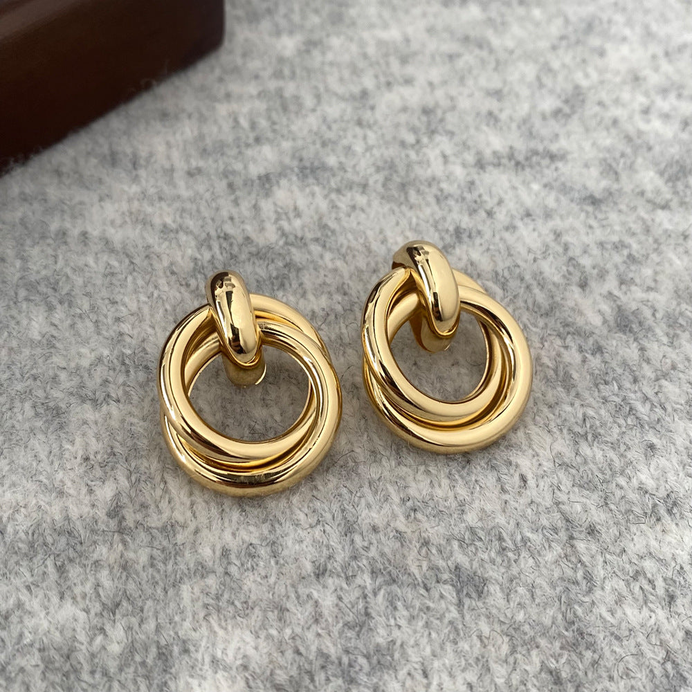 Wholesale real gold knot multi-layer geometric dangling earrings