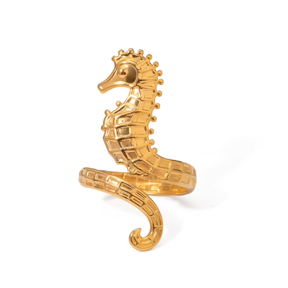 Wholesale 18k gold stainless steel seahorse opening ring