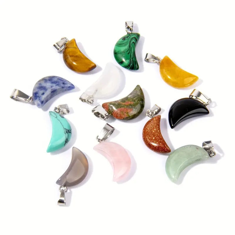 Wholesale Natural Amethyst Crystal Moon Crescent Pendant Necklace DIY Jewelry Accessory Boutique Resale