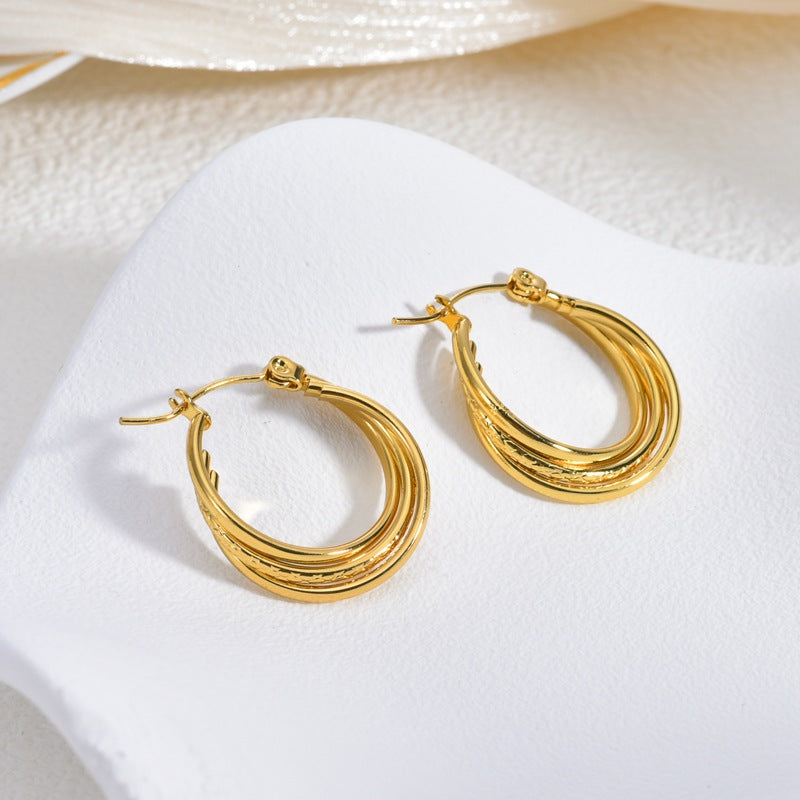 Wholesale  2PCS Stainless steel twist gold earrings
