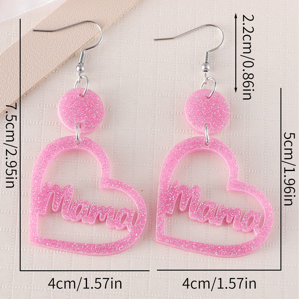 Wholesale  mother's day pink  hollow love  pendant acrylic  double-sided earrings
