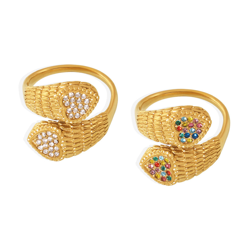 Wholesale Stainless Steel Serpentine Double Love  Adjustable Ring