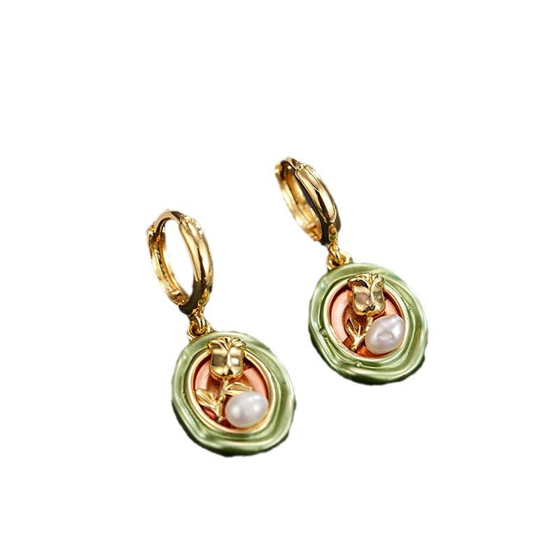 Wholesale Oil Dropping Natural Fresh Water Pearl Earrings