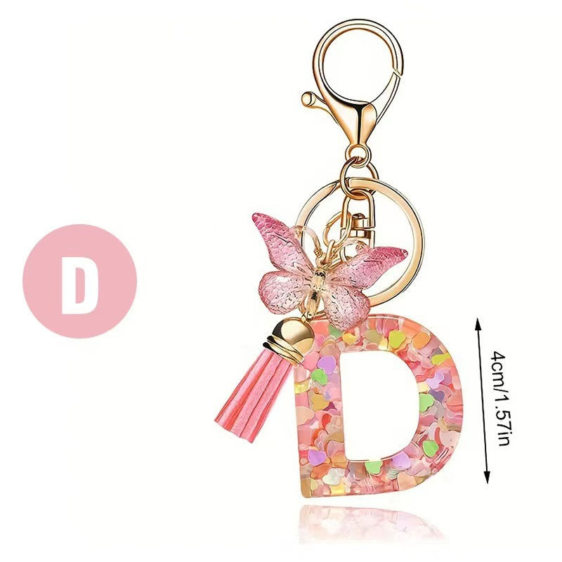 Wholesale Trendy Cute 26 Piece Alphabet Initial Keychain Set With Tassel Butterfly Pendant Bag Charm Gift