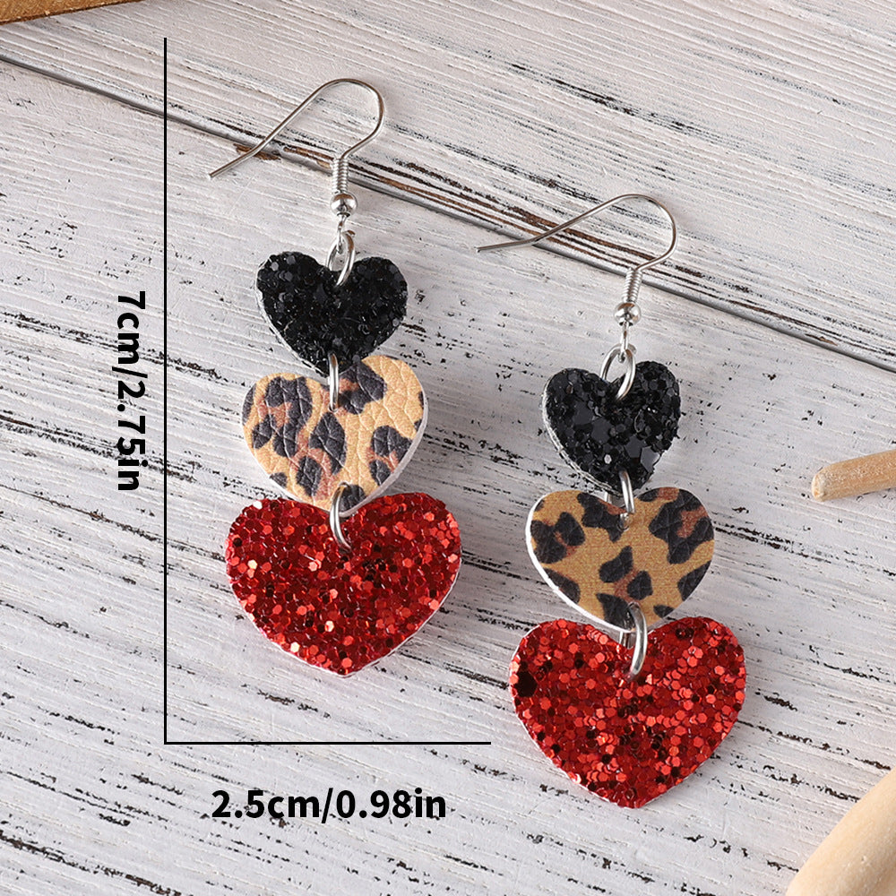 Wholesale Valentine' s Day Leather Cow Print Leopard Print Heart Earrings