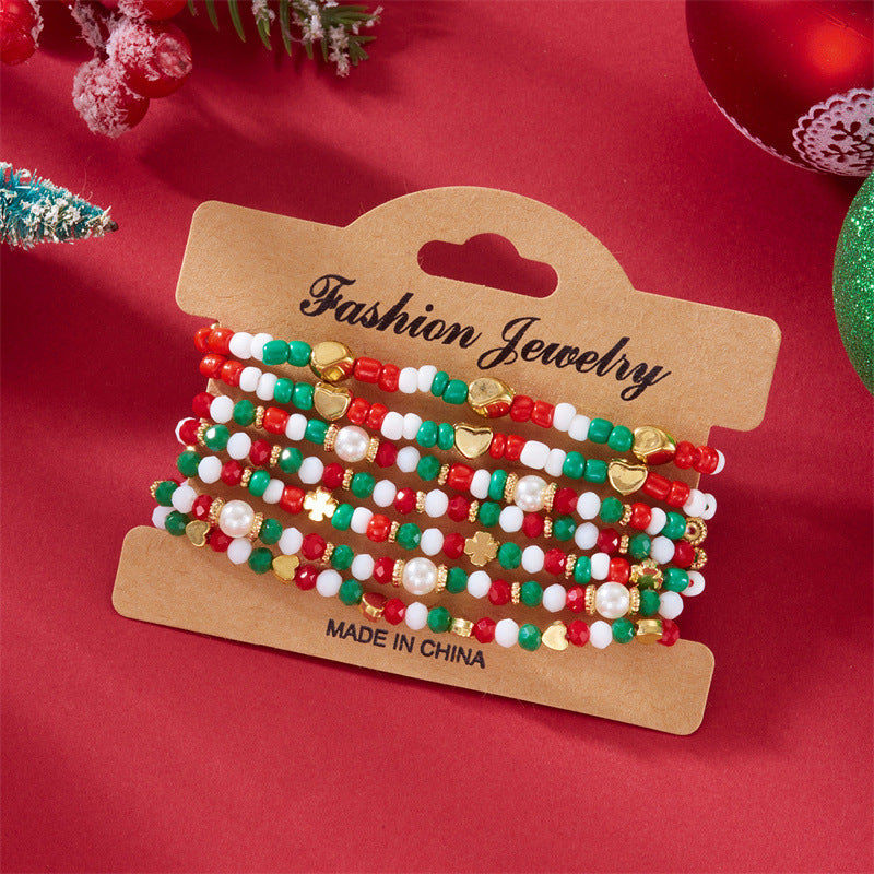 Wholesale Christmas Cute Cartoon Resin Snowman Contrast Color Rice Bead Bracelet