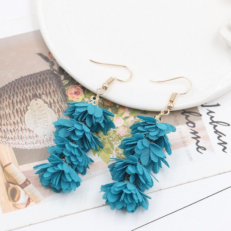 Wholesale Fabric Flower Tassel Earrings Bohemian Chic Jewelry Accessory for Everyday Wear