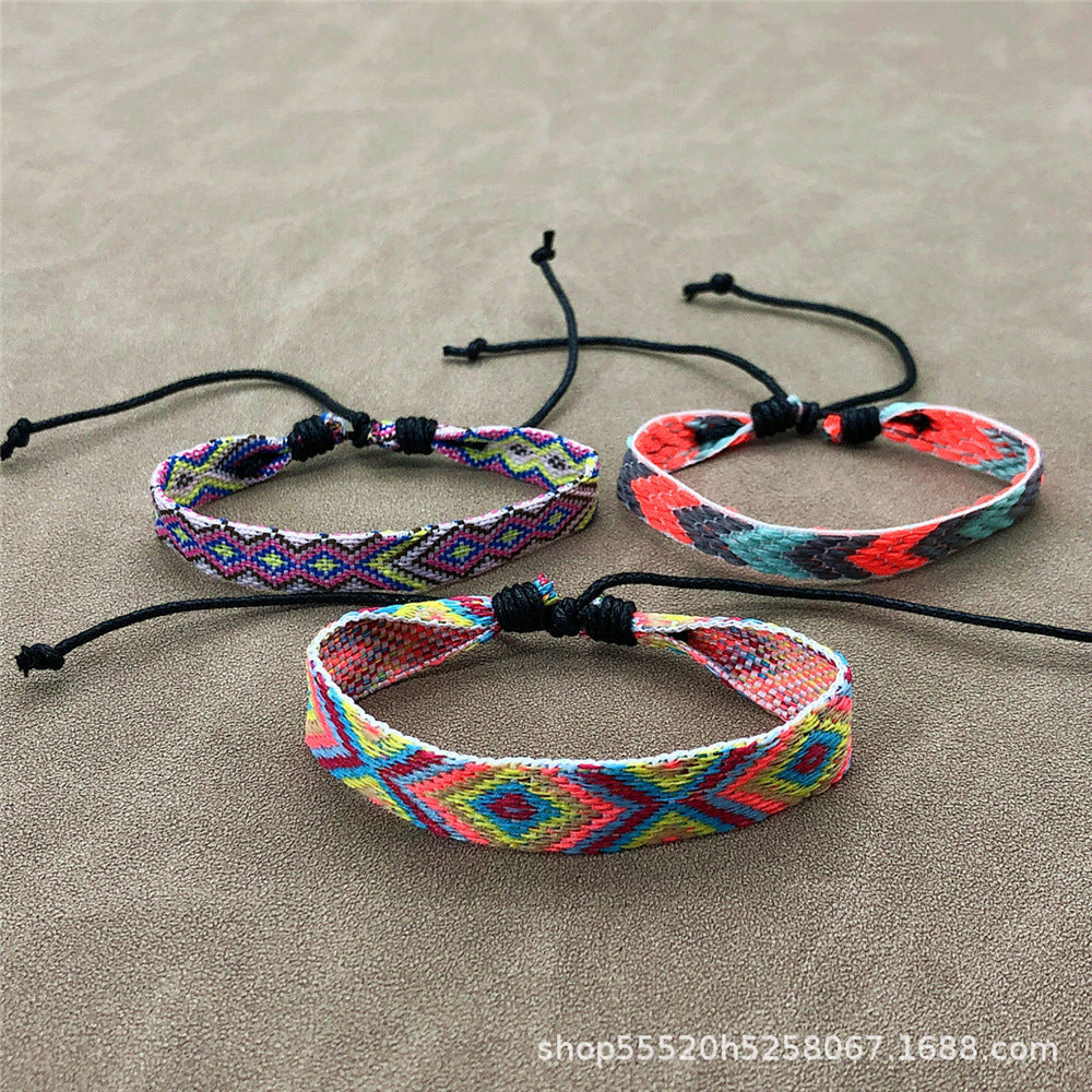 Wholesale 3 Pcs Set Hot Sale Retro Ethnic Bohemian Hand Rope Nepal Colorful Woven Bracelet Jewelry