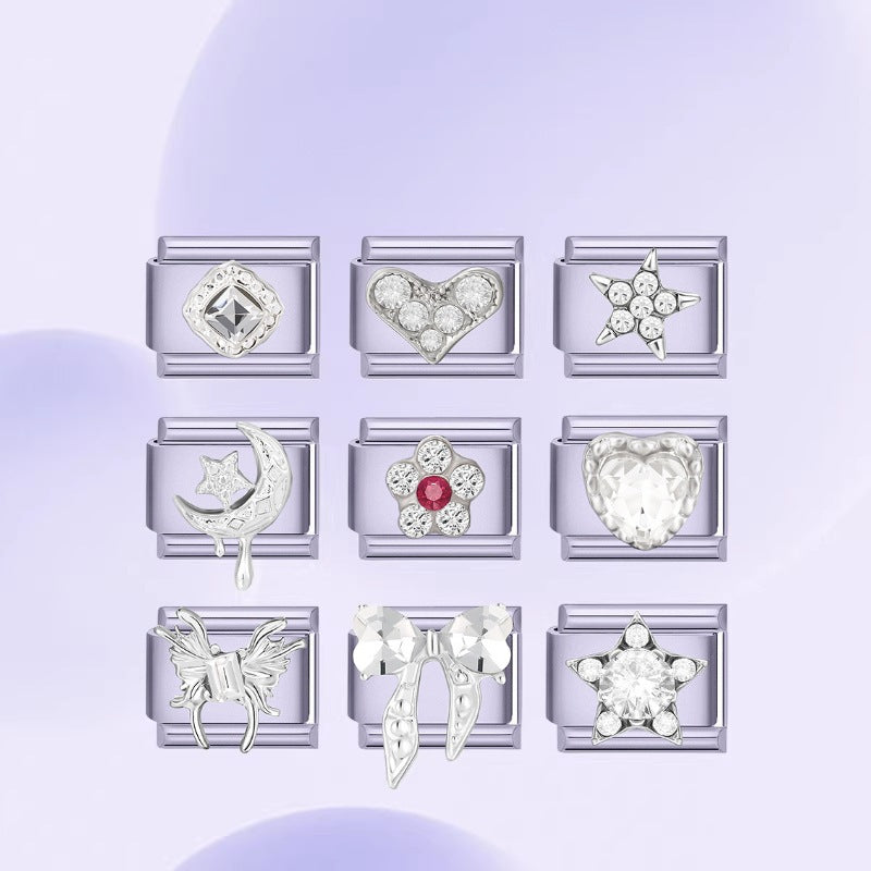 Wholesale Italian Style DIY Bracelet Set with Purple Hearts Stars Bowknot Crystal Pendant for Boutique Resale