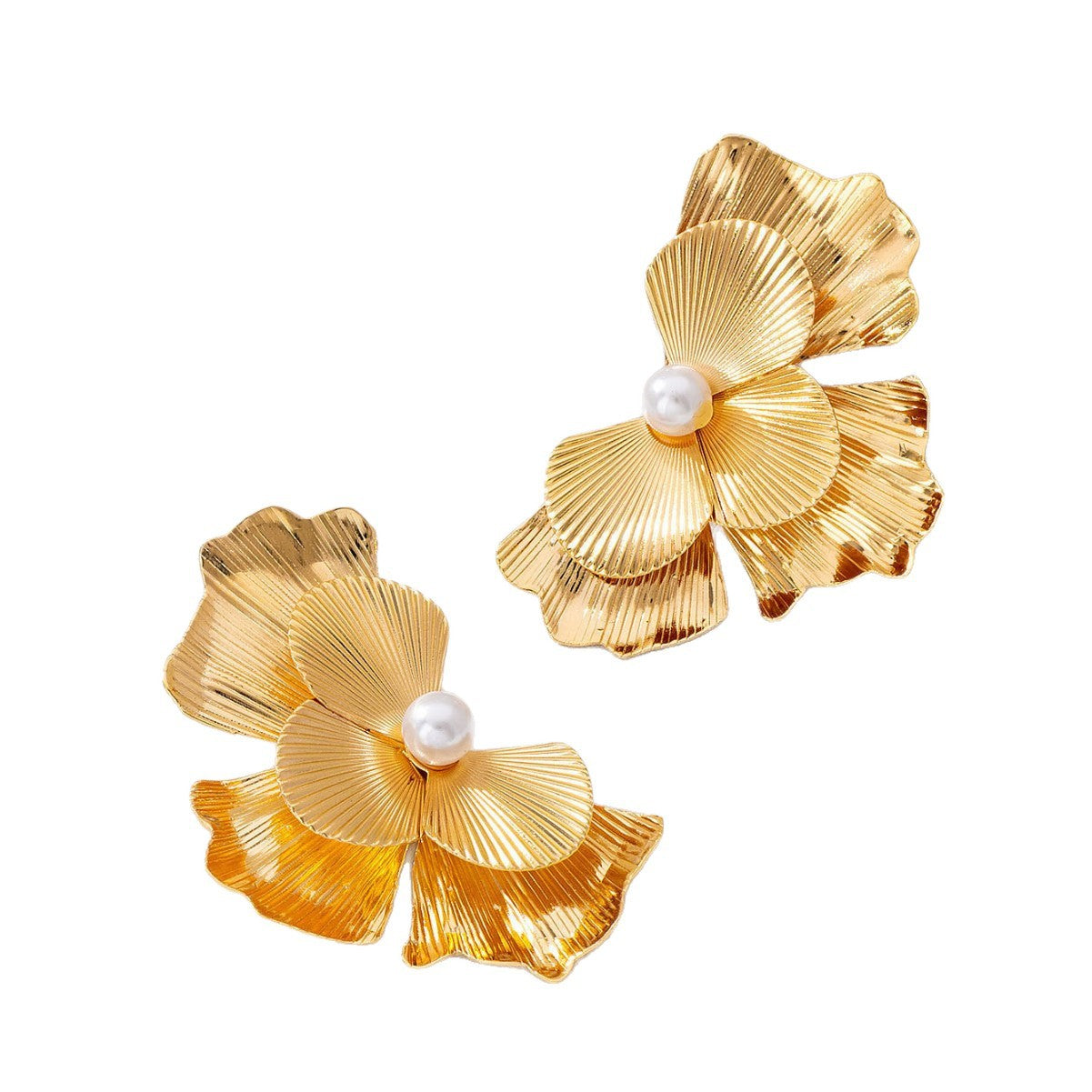 Wholesale Vintage Flower Pearl Ginkgo Leaf Earrings Gold Electroplated Iron Alloy Party Wear Fashion Accessory