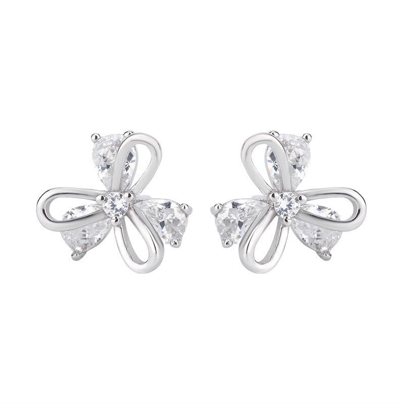 Wholesale Sterling Silver 925 New Arrival Three-leaf Flower Stud Earrings