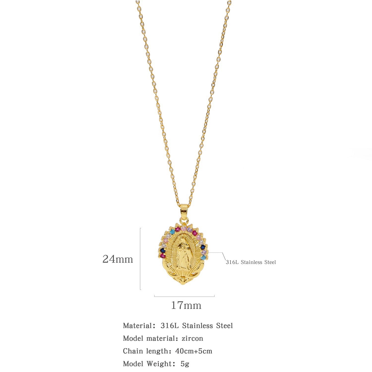 Wholesale Copper Inlaid Zircon Virgin Mary Necklace Fashion Jewelry for Women