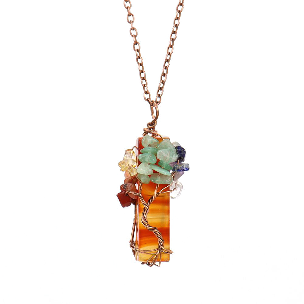 Wholesale Irregular Natural Stone Amethyst Tree Of Life Pendant Necklace Handwoven Fashion Jewelry Boutique Resale