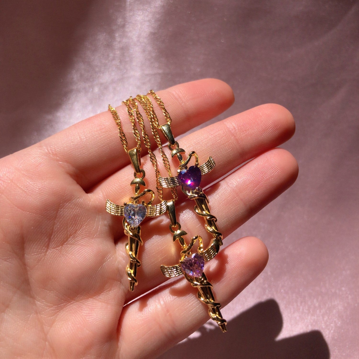 Wholesale 14k Gold Plated Cross Snake Heart Zircon Necklace