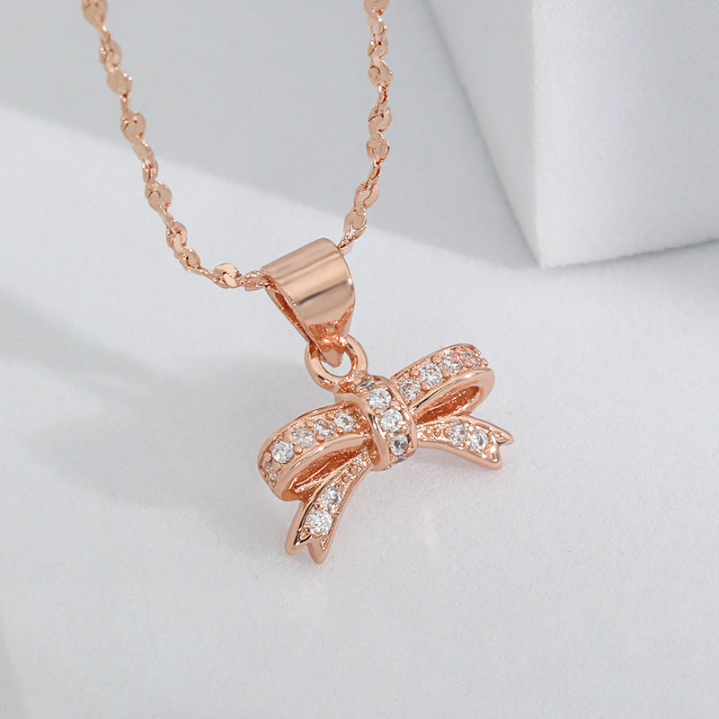 Wholesale Light Luxury Bow Pendant Clavicle Chain Copper Necklaces ACC-NE-YingRong008