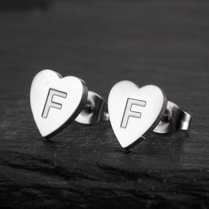 Wholesale Love Earrings English Letters Retro Gold and Silver Earrings Heart Earrings Titanium Steel ACC-ES-FaDiniya001