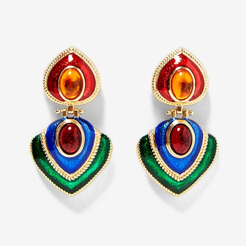 Wholesale  retro high-end sense agate gem foreign trade exaggerated alloy earrings