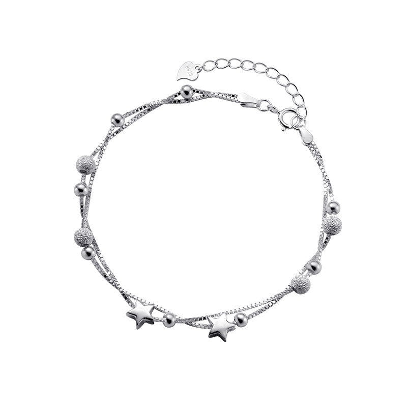 Wholesale S925 Sterling Silver Star Bracelet Double-layer Frosted Beads  Bracelet