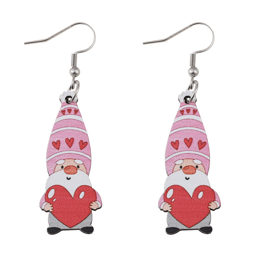 Wholesale Wooden Valentine' s Day Heart-Shaped Dwarf Earrings