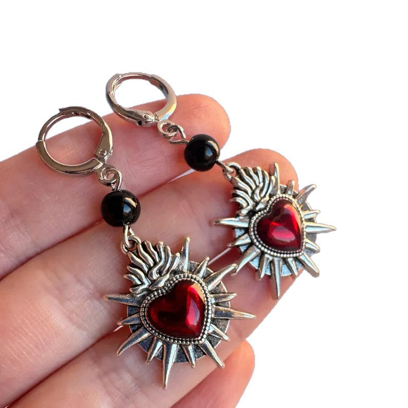 Wholesale Dark Gothic Red Heart Pendant Earrings Zinc Alloy Boutique Resale