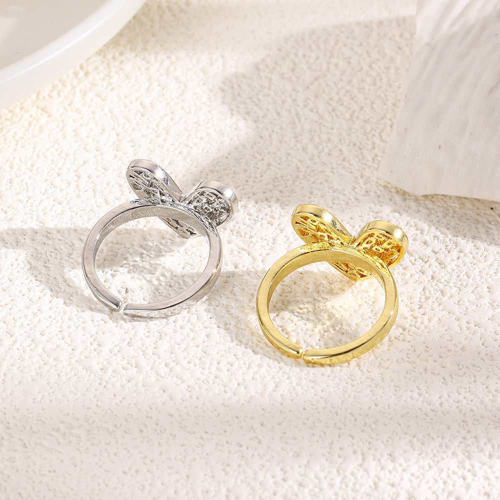 Wholesale Copper 18K gold-plated zircon heart ring