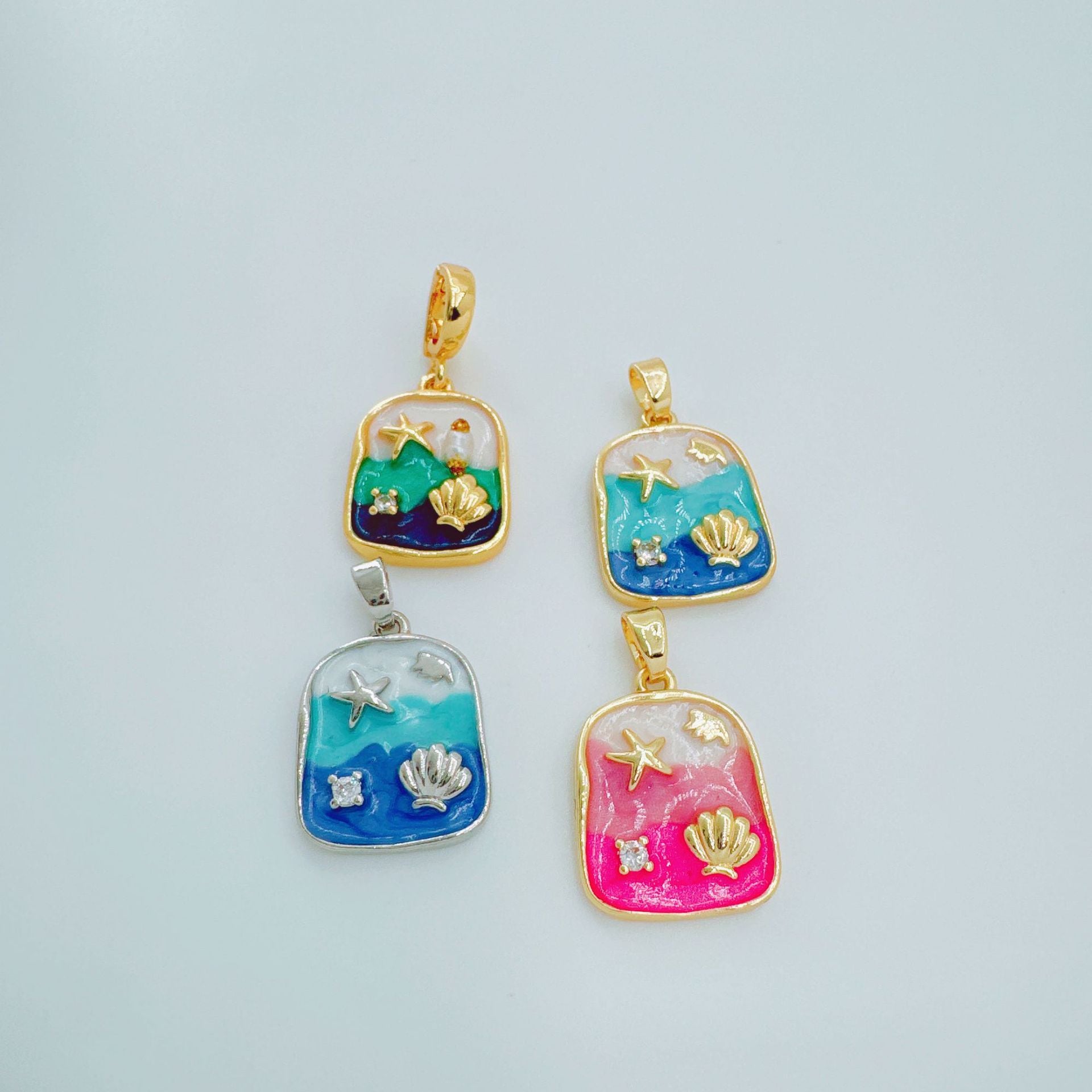 Wholesale Dreamy Blue Ocean Enamel Pendant Necklace Starfish Pearl Shell Design Fashion Jewelry Accessory Gift Resale