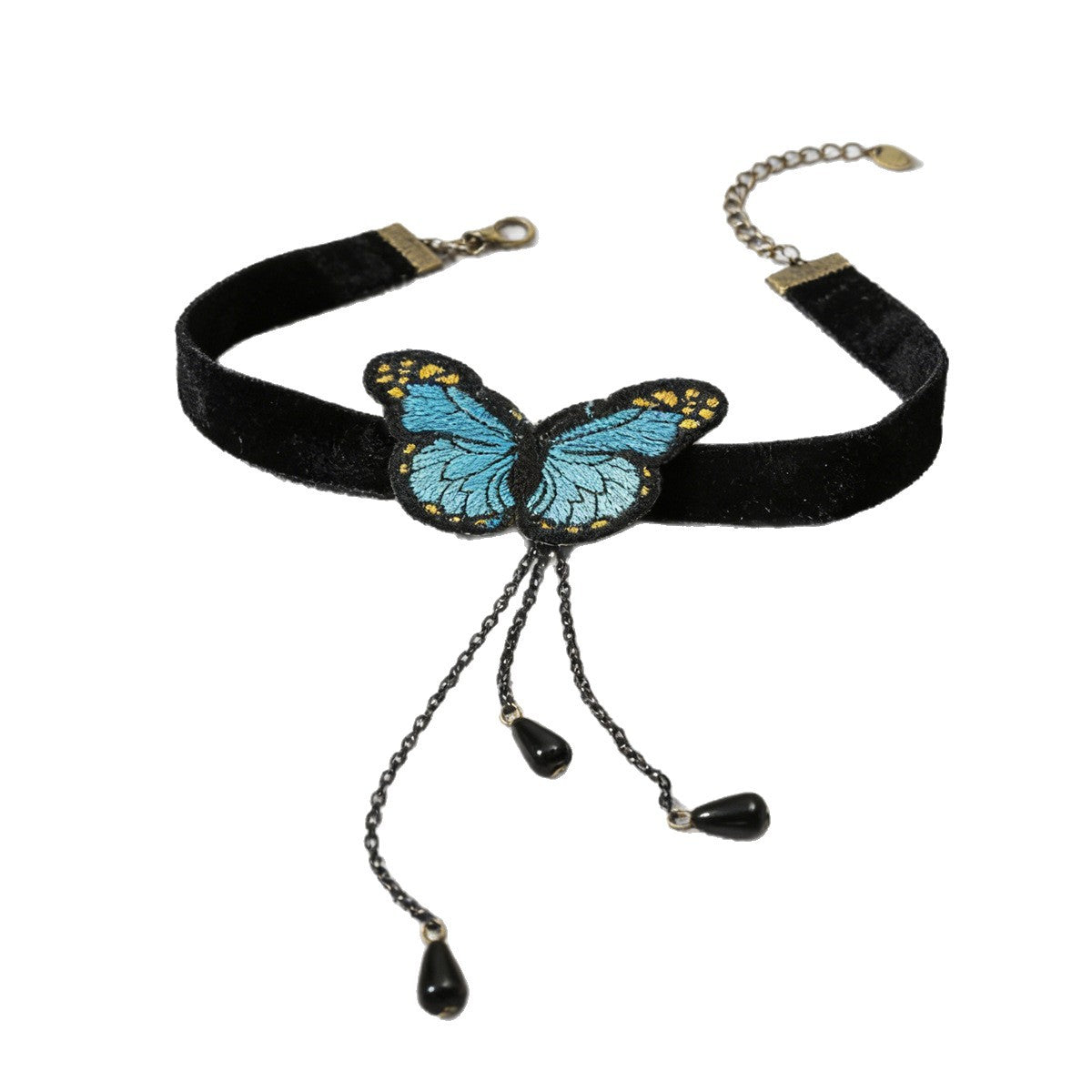 Wholesale Retro choker butterfly necklace necklace,  sweet and cool girl style tassel small black bead pendant clavicle chain plastic neckband
