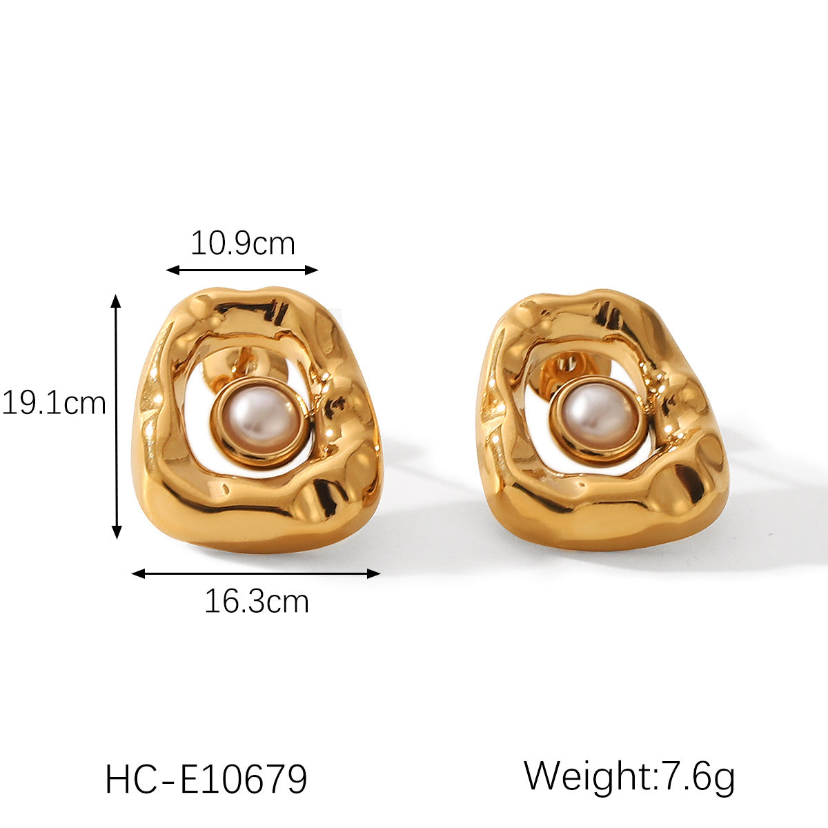 Wholesale stainless steel 18k gold pearl volcanic lava pattern geometric  earrings