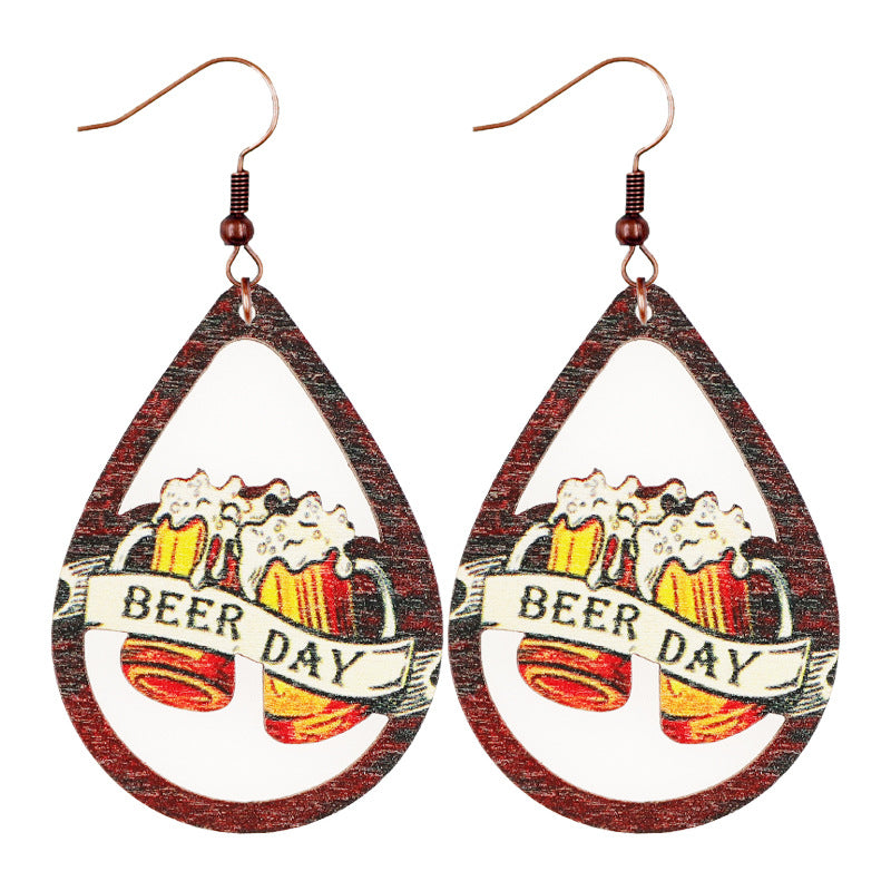 Wholesale Oktoberfest Retro Old Style Beer Elements Geometric Classic Quotes Women's Wooden Earrings