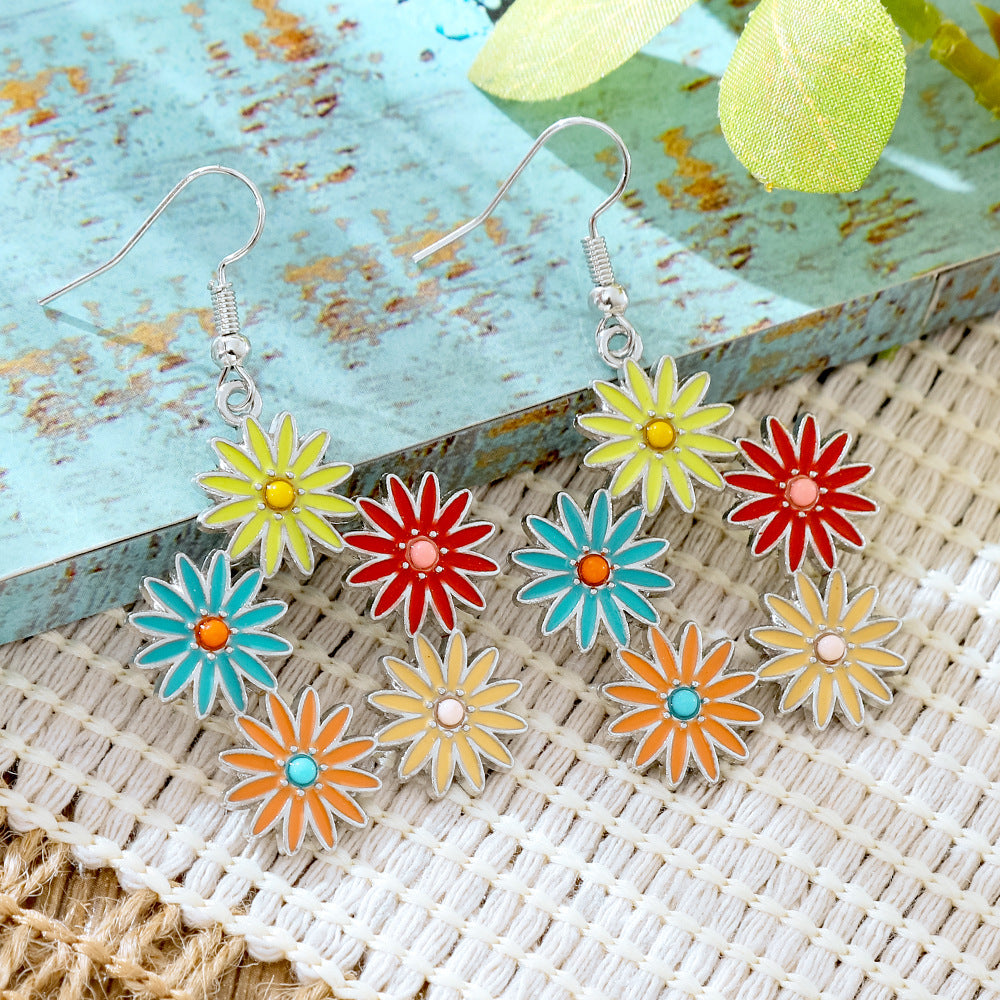 Wholesale Alloy Retro Ethnic Turquoise Bohemian Geometric Oil Drip Earrings Jewelry Accessory