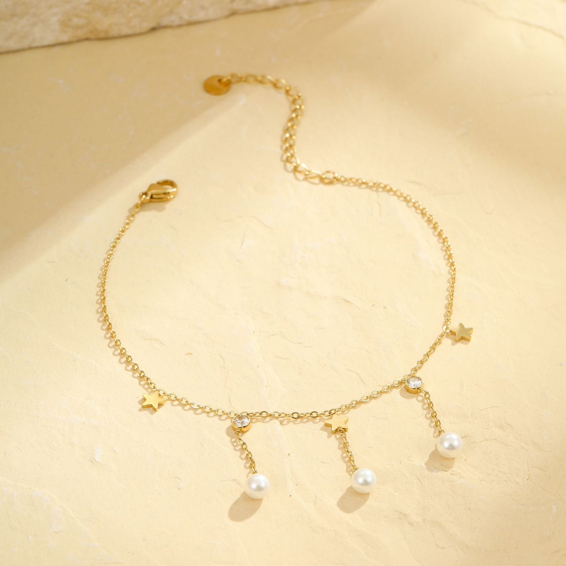 Wholesale Stainless steel summer beach design feeling tassel pearl  anklet
