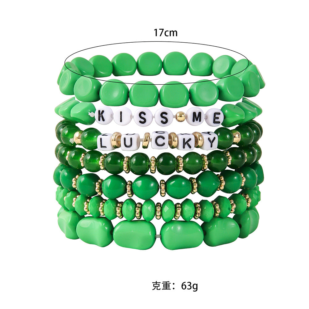 Wholesale Acrylic St. Patrick's Day Beaded Letter Bracelet Set