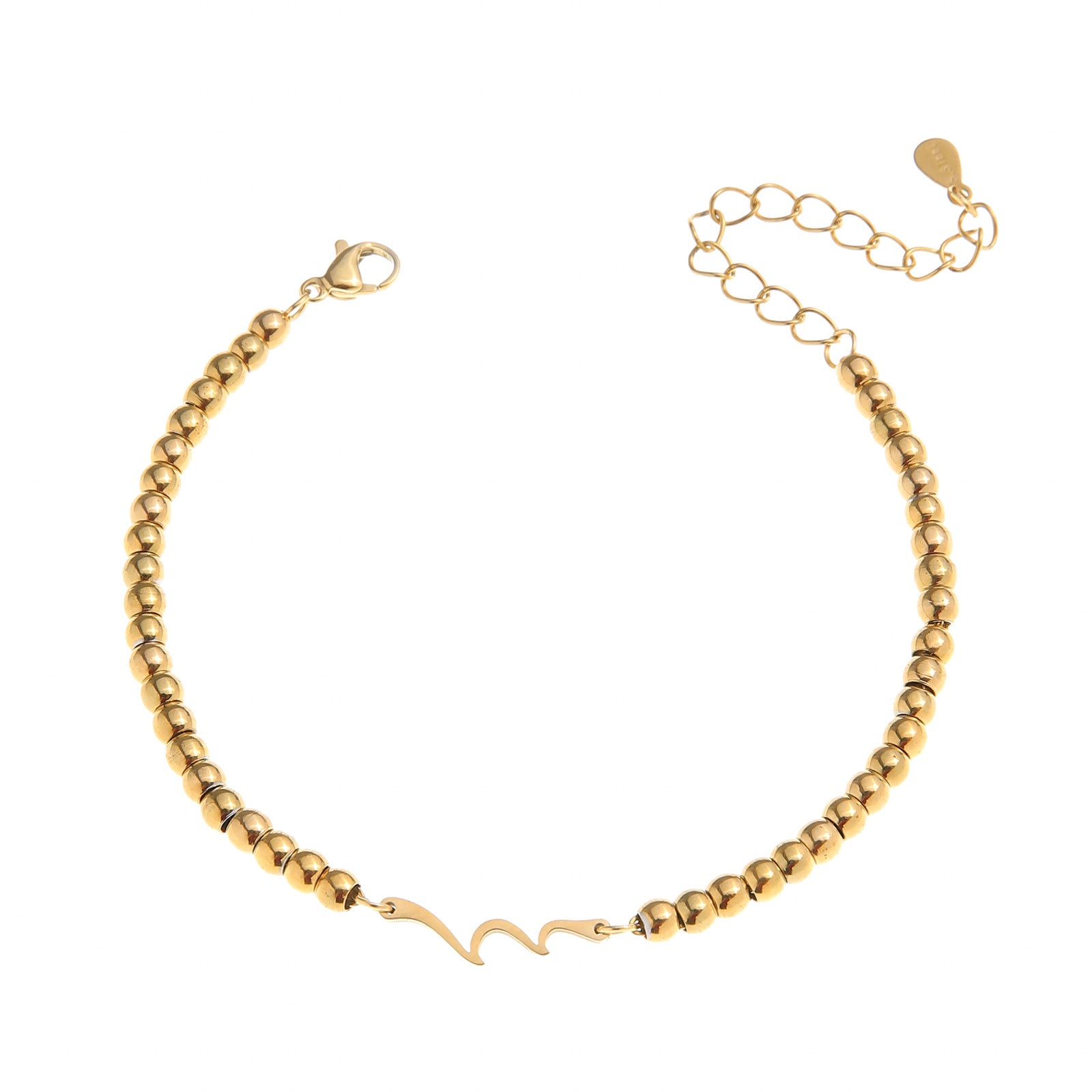 Wholesale Stainless Steel Gold Bead Wave Ocean Wave Pendant Bracelet