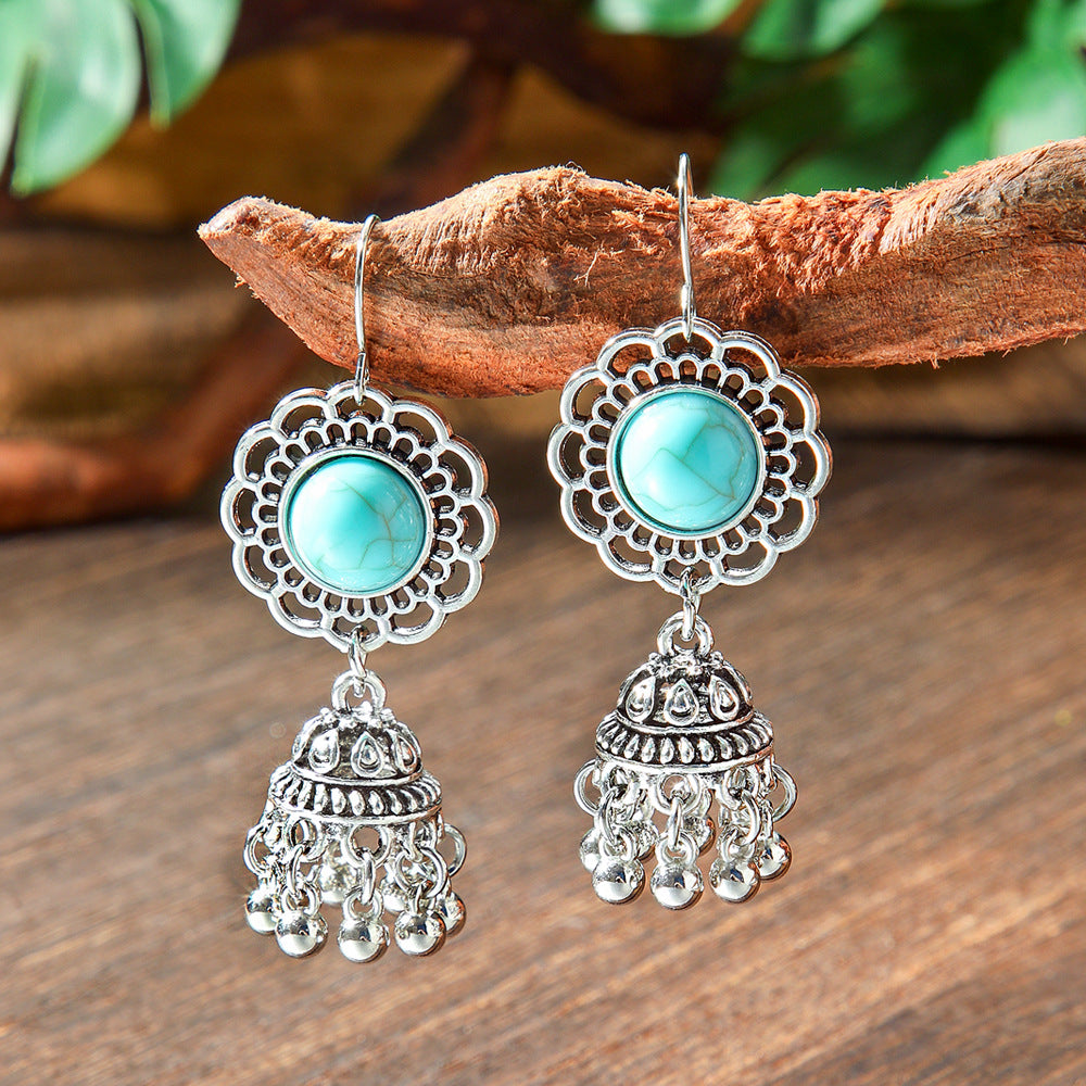 Wholesale Bohemian Geometric Turquoise Metal Earrings Fashion Accessory for Gift