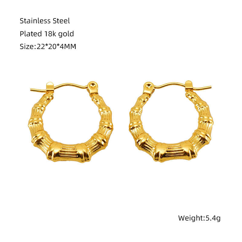 Wholesale Stainless Steel Earrings Bamboo Vintage Gold Plated Earrings ACC-ES-Zhongy005