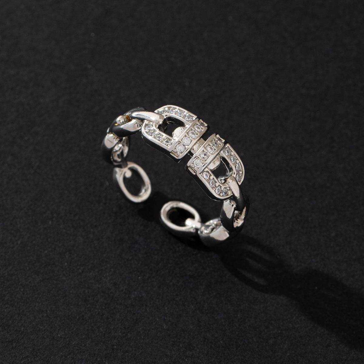 Wholesale European American Style Horseshoe Buckle Zircon Open Ring Gold Plated Copper Fashion Jewelry Accessory Gift Boutique Resale