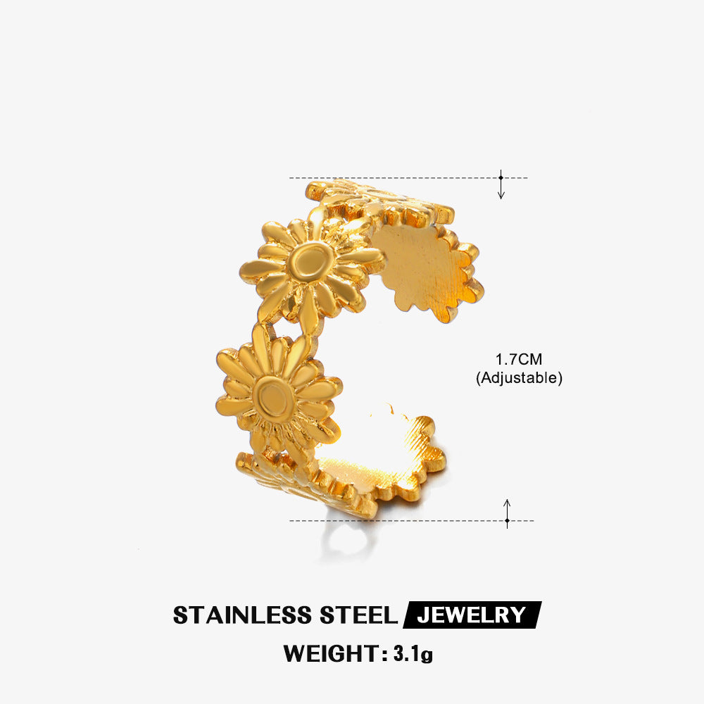 Wholesale French Retro Flower Stainless Steel Adjustable Ring Women' s Jewelry Accessory